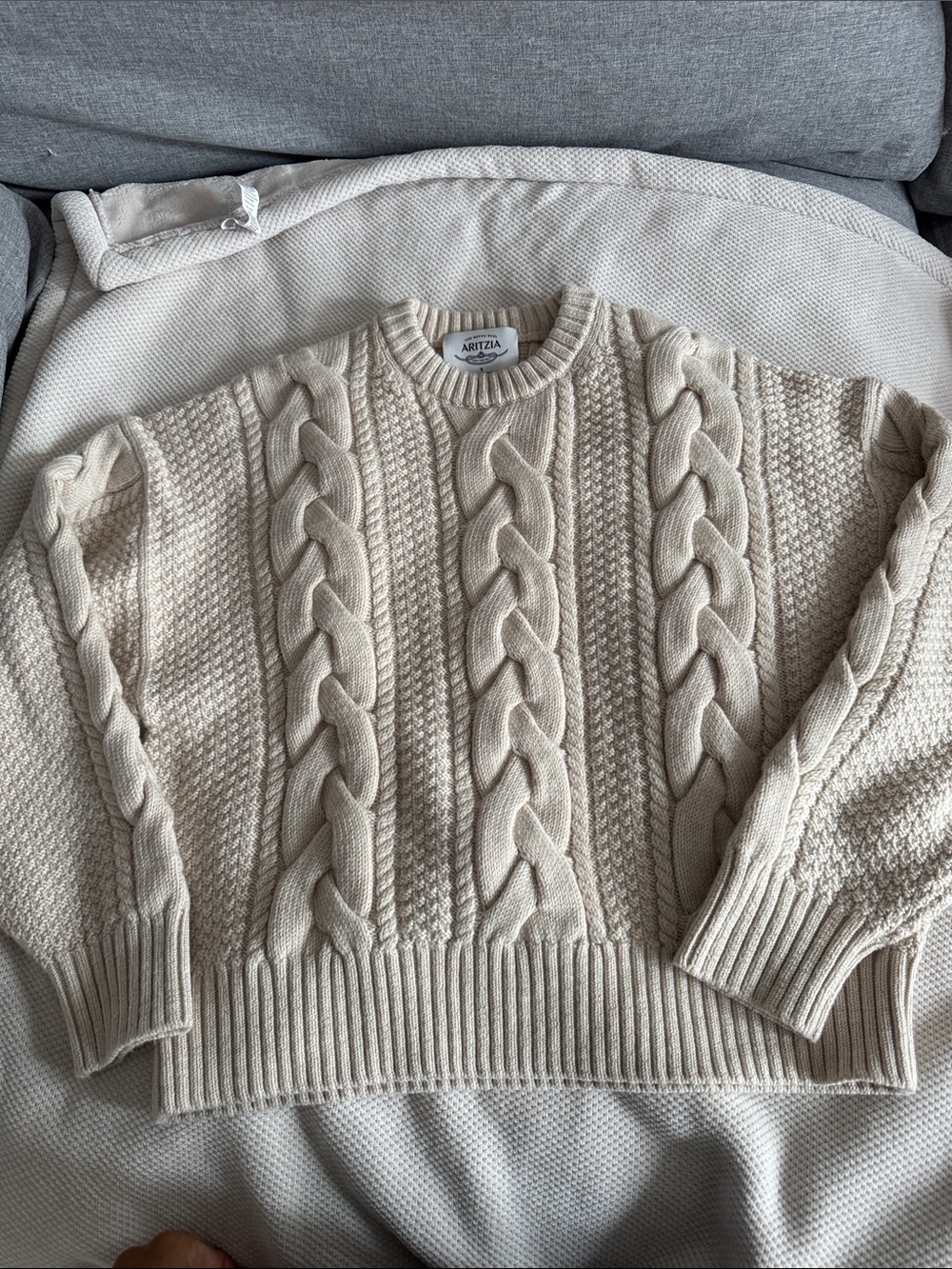 Aritzia Ivory Cable Knit Crewneck Sweater